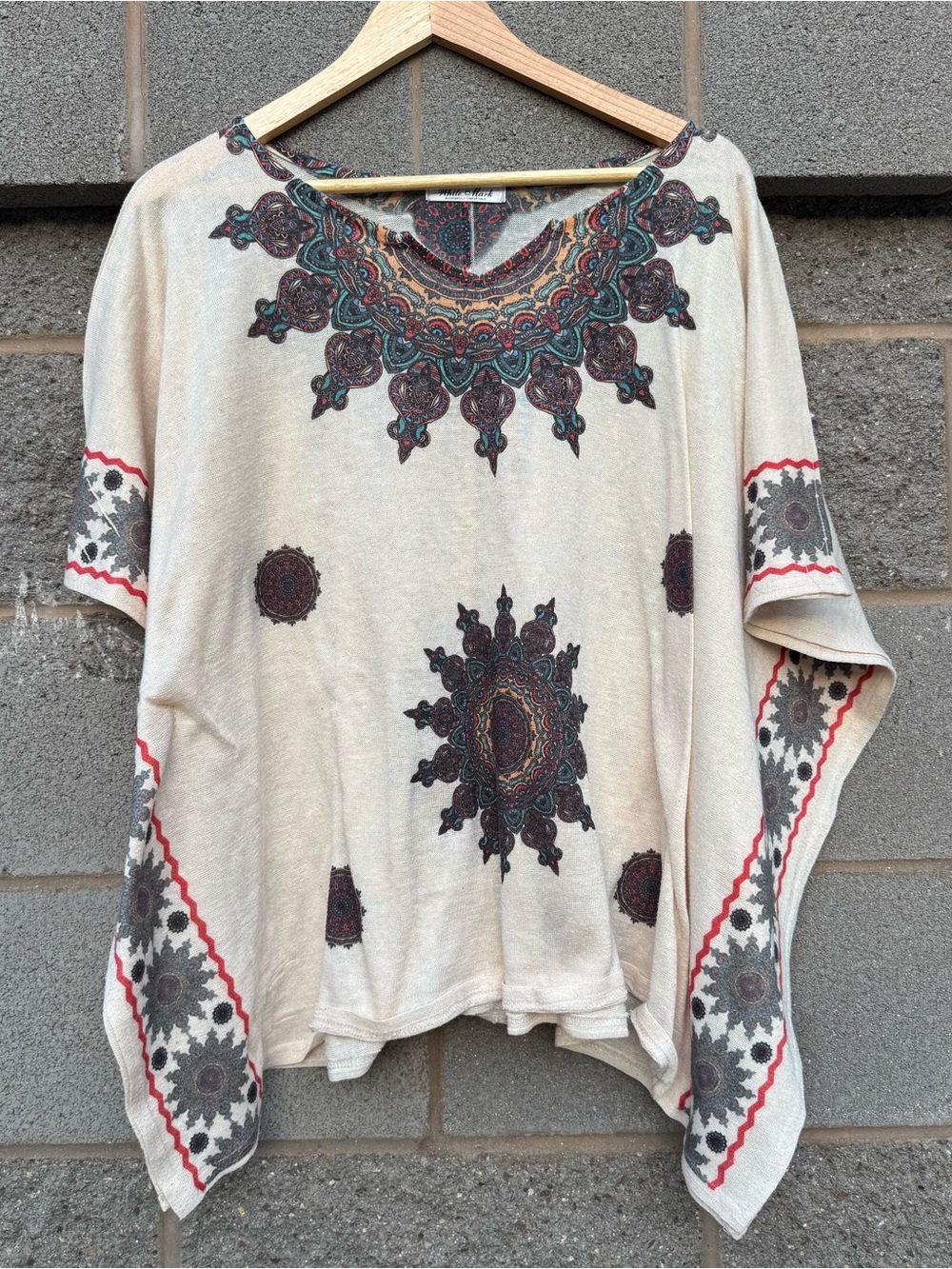 Women’s Boho Mandala Print Poncho Top One Size